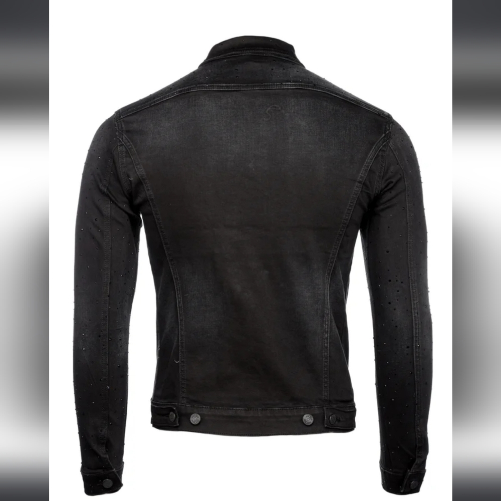 NWT 7TH HVN Crystal Stargaze Jet Jean Jacket Black Denim Medium Coat Embellished - Picture 7 of 12